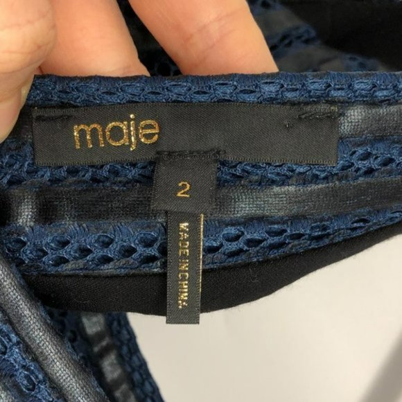 Maje Paris Rosemount black and blue mesh  stripe fit and flare cocktail dress 2 - Picture 7 of 16